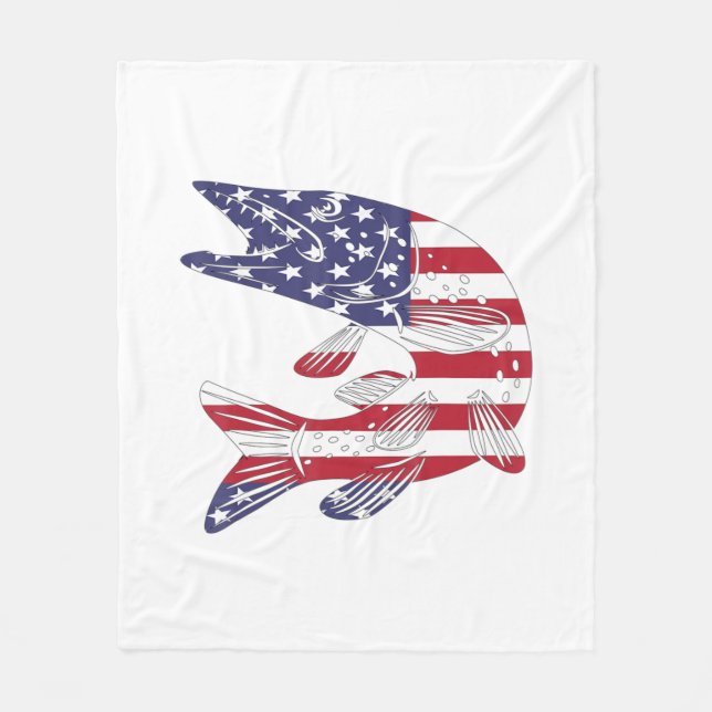 American Flag Patriotic Pike Fisherman Gift Musky  Fleecedecke (Vorderseite)