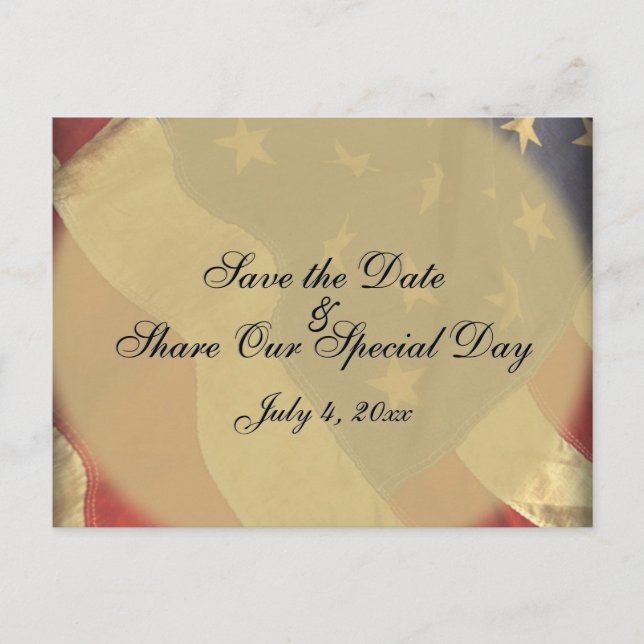 American Flag Patriotic Save the Date Postcard Ankündigungspostkarte (Vorderseite)