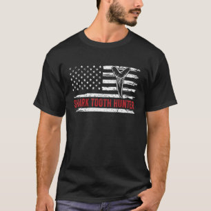 American Flag Patriotic Shark Fossil Tooth Hunter T-Shirt