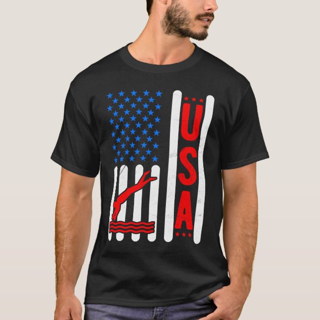 American Flag Patriotic USA Men Women Swimming Fre T-Shirt (Vorderseite)