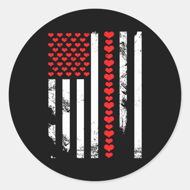 American Flag Patriotic Valentines Day Clic He  Runder Aufkleber (Vorderseite)