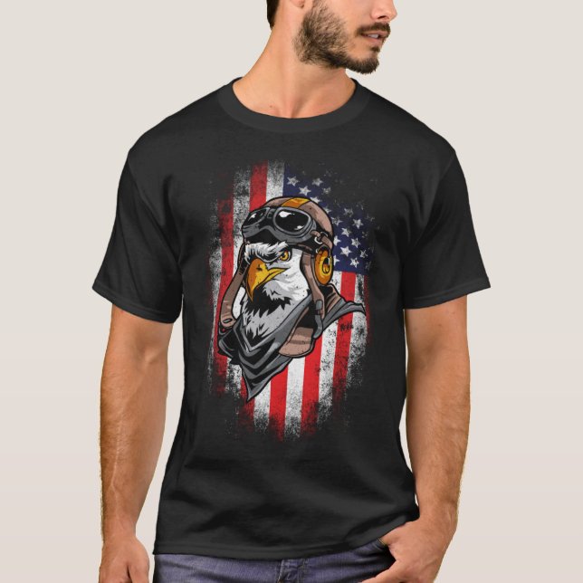 American Flag Patriotic Veteran Bald Eagle Pilot D T-Shirt (Vorderseite)