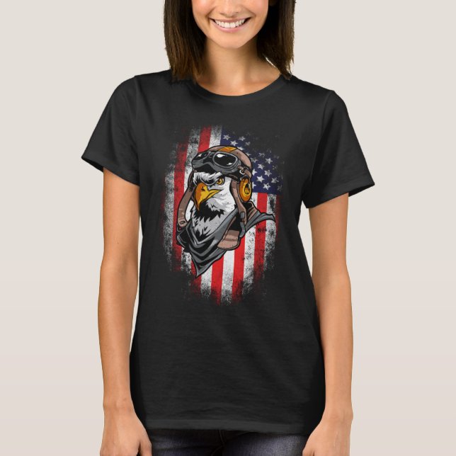 American Flag Patriotic Veteran Bald Eagle Pilot D T-Shirt (Vorderseite)