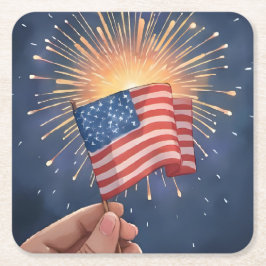 American Flag Patriotic Watercolor Painting  Rechteckiger Pappuntersetzer