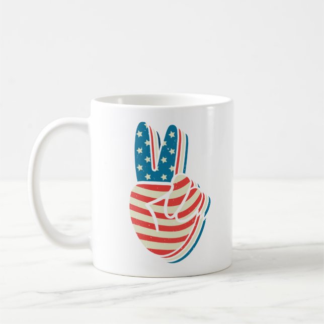 American Flag Peace Sign Hand 4. Juli Kaffeetasse (Links)