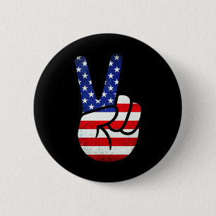 American Flag Peace Sign Hand 4. Juli Patrioti Button