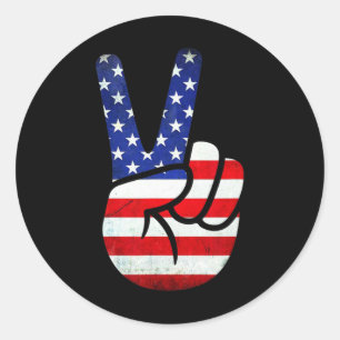American Flag Peace Sign Hand 4. Juli Patrioti Runder Aufkleber
