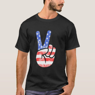 American Flag Peace Sign Hand Amerikanische Unabhä T-Shirt