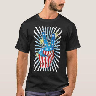 American Flag Peace Sign Hand Amerikanische Unabhä T-Shirt
