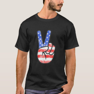 American Flag Peace Sign Hand T - Shirt Vierte Ju