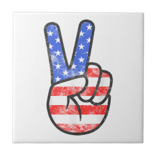 American Flag Peace Sign Hand T - Shirt Vierte Ju Fliese