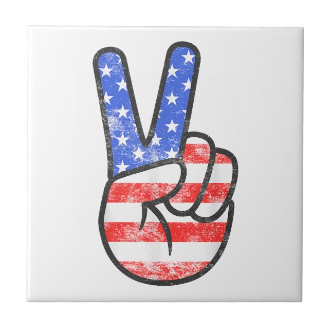 American Flag Peace Sign Hand T - Shirt Vierte Ju Fliese (Vorderseite)