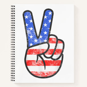 American Flag Peace Sign Hand T - Shirt Vierte Ju Notizbuch