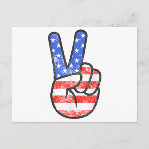 American Flag Peace Sign Hand T - Shirt Vierte Ju Postkarte