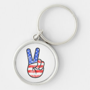 American Flag Peace Sign Hand T - Shirt Vierte Ju Schlüsselanhänger