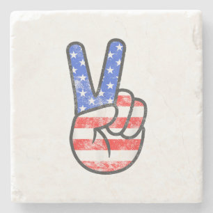 American Flag Peace Sign Hand T - Shirt Vierte Ju Steinuntersetzer