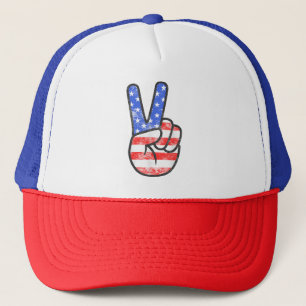 American Flag Peace Sign Hand T - Shirt Vierte Ju Truckerkappe