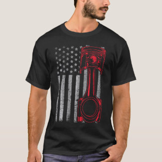 American Flag Piston Funny Muscle Car Mechanic T-Shirt