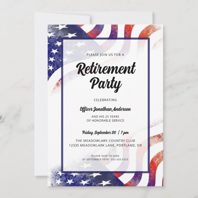 American Flag Police Officer Retirement Party Einladung (Vorderseite)
