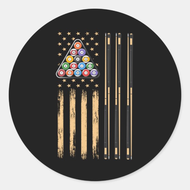 American Flag Pool Player Runder Aufkleber (Vorderseite)