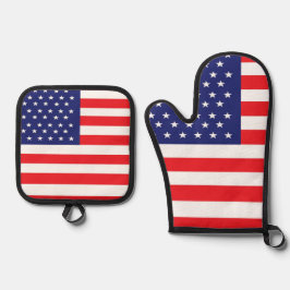 American Flag Print Potholder und Oven Mitt Set
