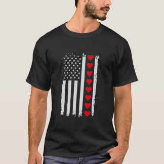 American Flag Red Hearts US Patriotic Liebe Valent T-Shirt