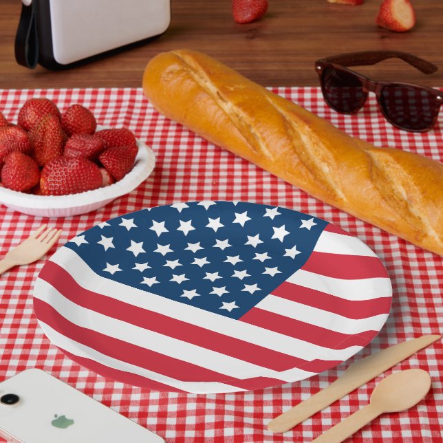 American Flag Red White Blue USA US Flagge Pappteller (Picknick)
