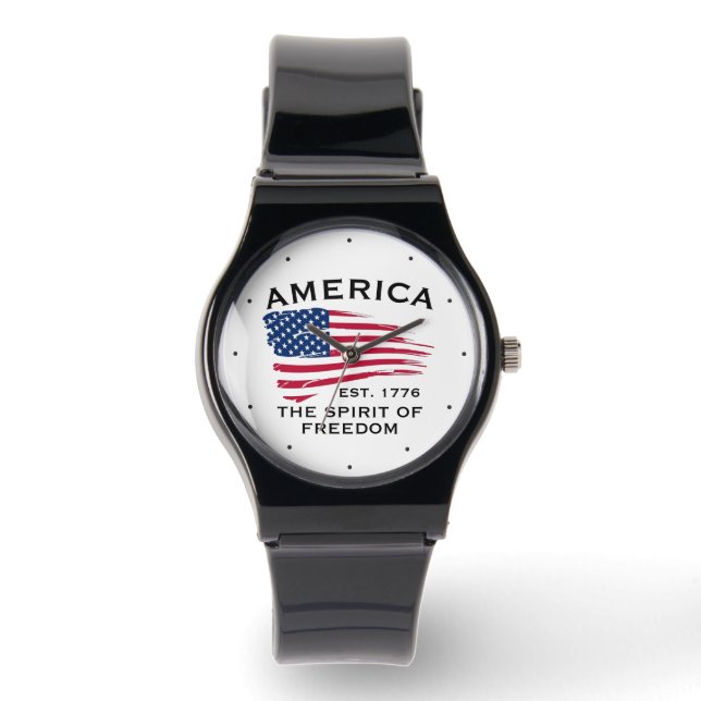American Flag Red White Stripes Stars Muster Armbanduhr (Vorderseite)