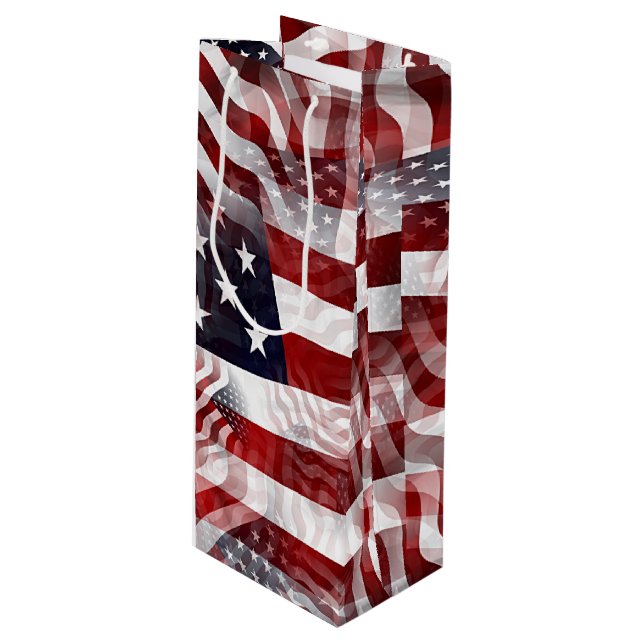 American Flag Red White Stripes Stars Muster Geschenktüte Für Weinflaschen (Vorderseite Schrägansicht)