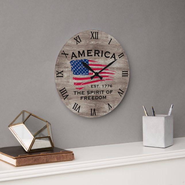 American Flag Red White Stripes Stars Muster Große Wanduhr (Büro)