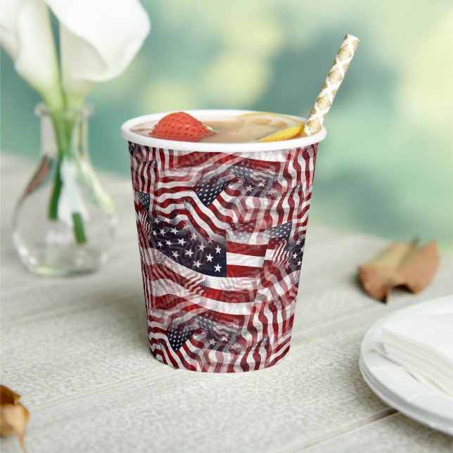 American Flag Red White Stripes Stars Muster Pappbecher (In Situ)