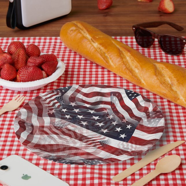 American Flag Red White Stripes Stars Muster Pappteller (Picknick)