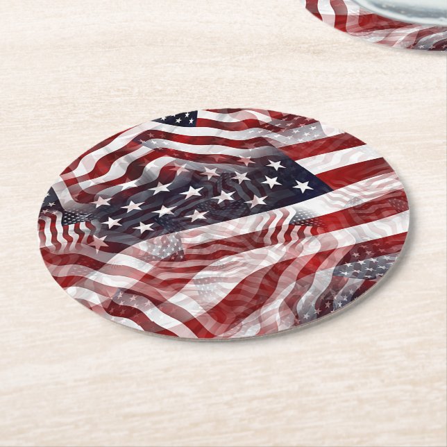American Flag Red White Stripes Stars Muster Runder Pappuntersetzer (Angewinkelt)