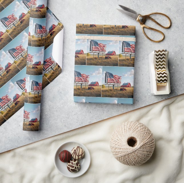 American Flag Reklametafel auf dem Bauernhof Geschenkpapier (Kunsthandwerk)