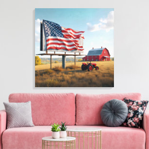 American Flag Reklametafel auf dem Bauernhof Leinwanddruck