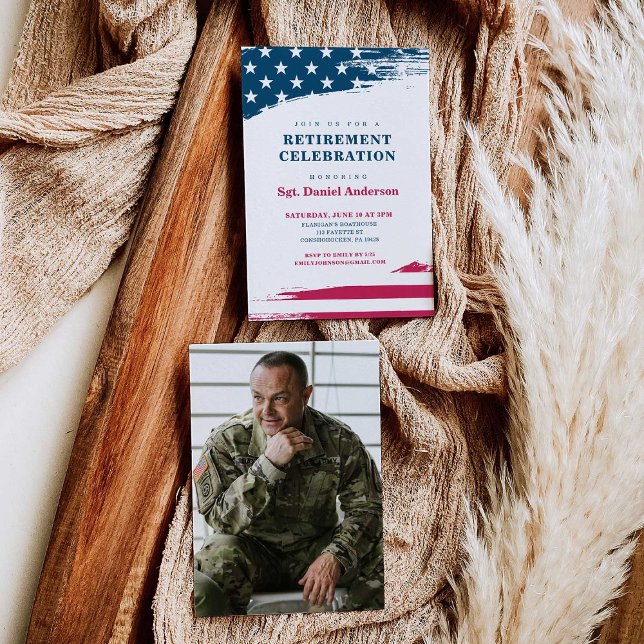 American Flag Retirement Party Invitation Militair (Créateur téléchargé)