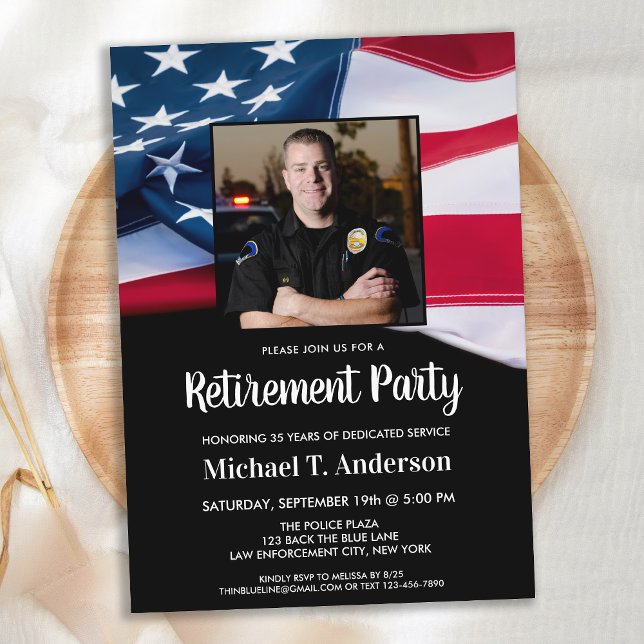 American Flag Retirement Patriotic Photo Police Einladung (Von Creator hochgeladen)