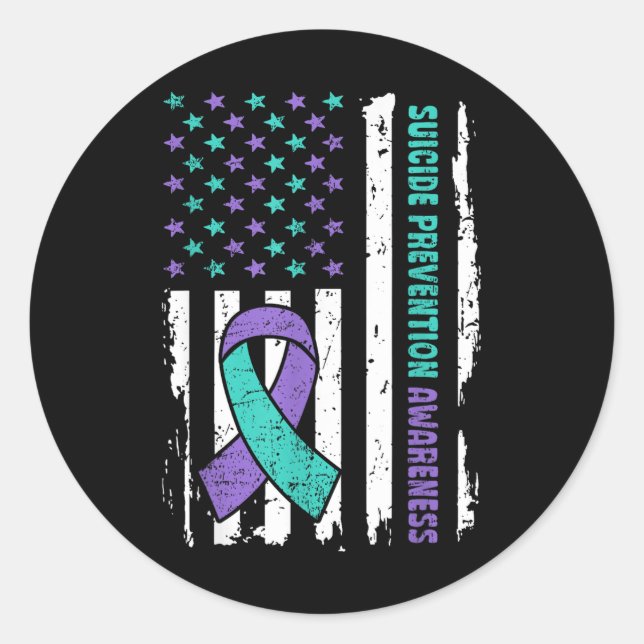 American Flag Ribbon Suicide Awareness Mental Heal Runder Aufkleber (Vorderseite)