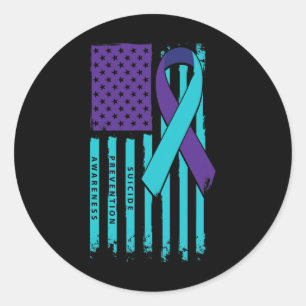 American Flag Ribbon Suicide Awareness Mental Heal Runder Aufkleber