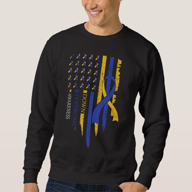 American Flag Ribbon Trisomy 21 T21 Down Syndrom Sweatshirt (Vorderseite)