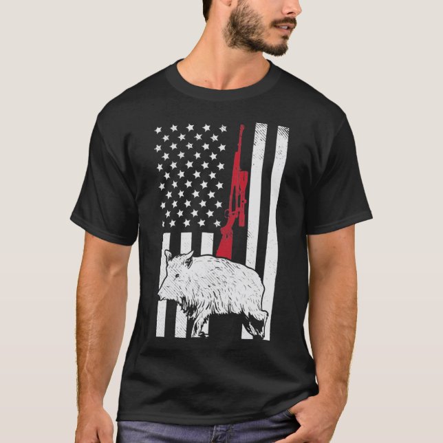 American Flag Rifle Hog Boar Pig Gun Jagd USA H T-Shirt (Vorderseite)
