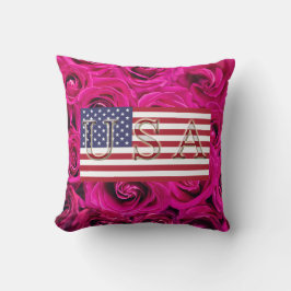American Flag & Rose Throw Kissen