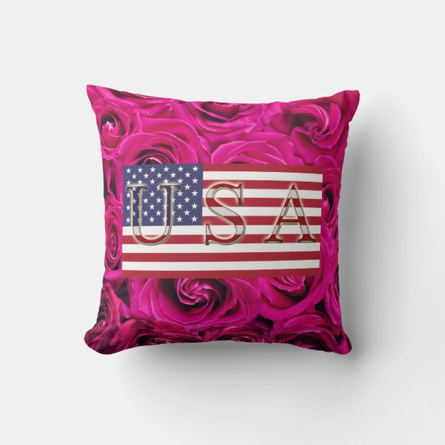 American Flag & Rose Throw Kissen (Vorderseite)
