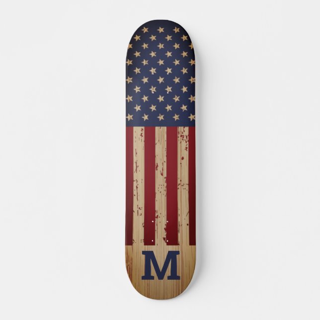 American Flag Rustic Personalisiert Monogram Skateboard (Vorne)