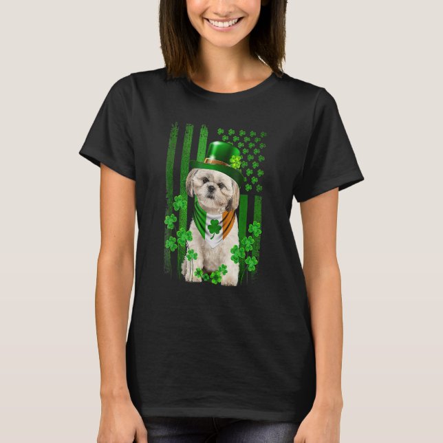 American Flag Shih Tzu Dog Hat Irish St Patricks D T-Shirt (Vorderseite)