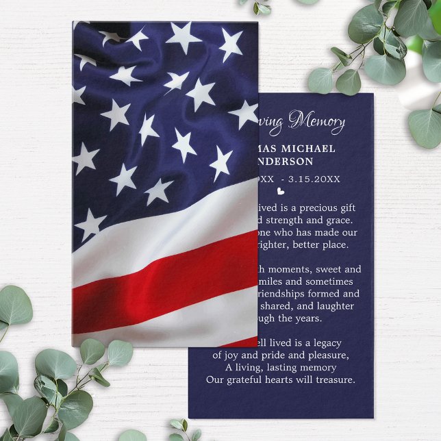 American Flag Simple Memorial Funeral Prayer Card (Créateur téléchargé)