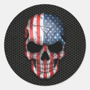 American Flag Skull on Steel Mesh Graphic Runder Aufkleber