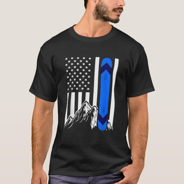 American Flag Snowboarding Gifts Mountain Snowboar T-Shirt (Vorderseite)