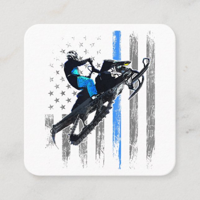 American Flag Snowmobile Shirt Men Snowmobile Ridi Quadratische Visitenkarte (Vorderseite)
