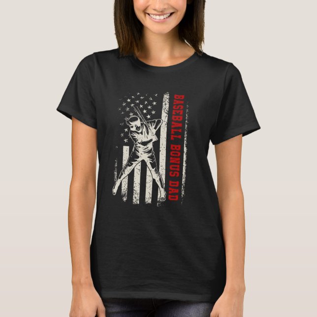 American Flag Softball Baseball Bonus Vater Funny  T-Shirt (Vorderseite)